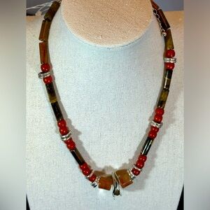 Free People Beaded Necklace with Silver Toned Disks - NWOT